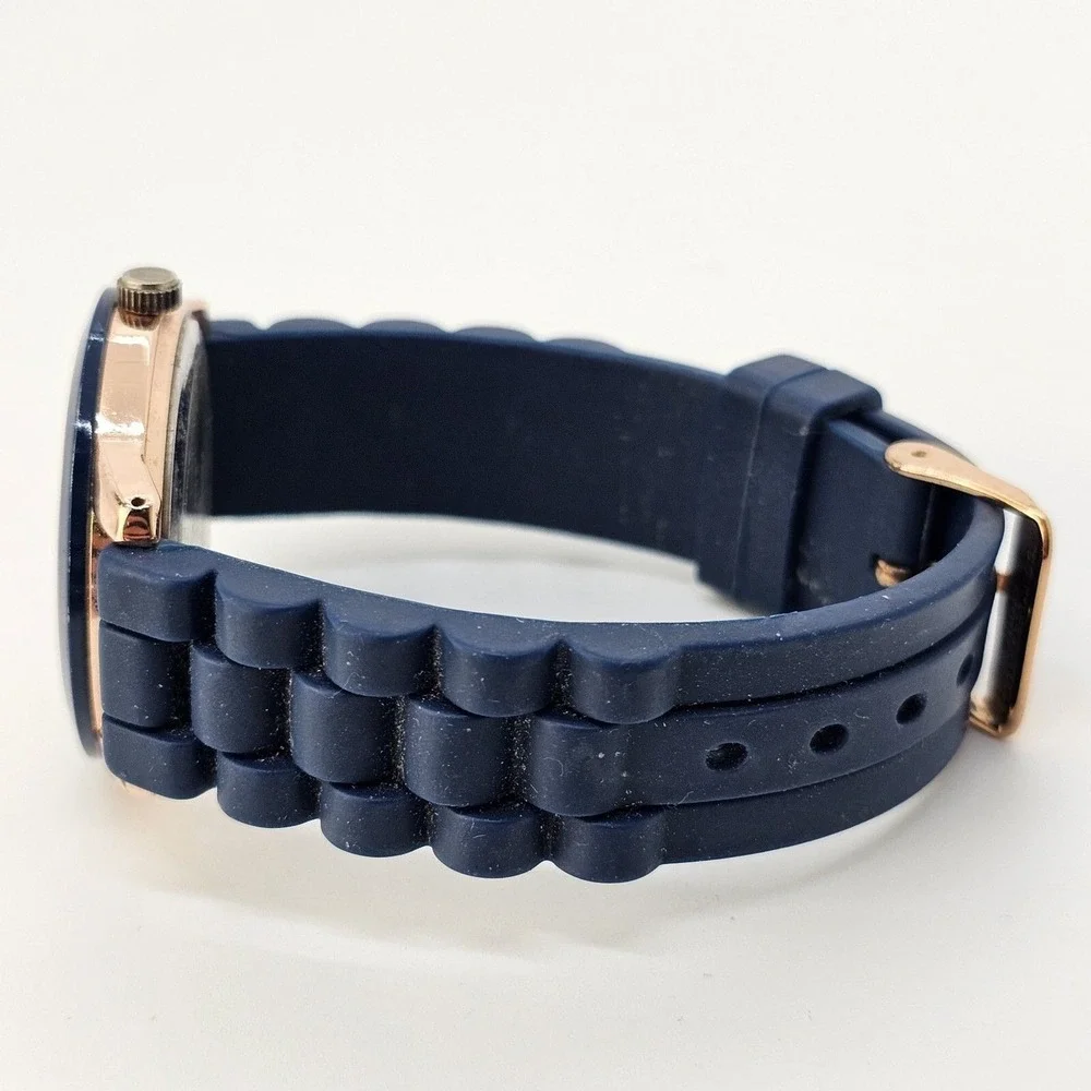 Unisex‎ Watch 38MM Blue Dial Blue Gold Case Blue Plastic Band Straps New Battery